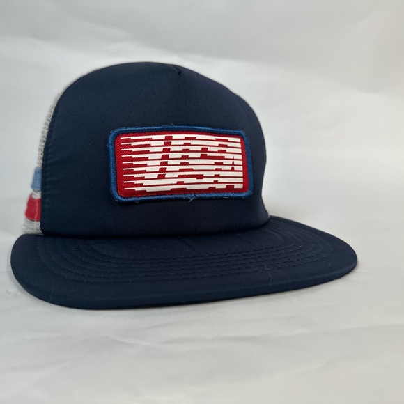 Blue with White Mesh & Side Stripes USA Patch Snapback Hat Cap - Picture 10 of 13